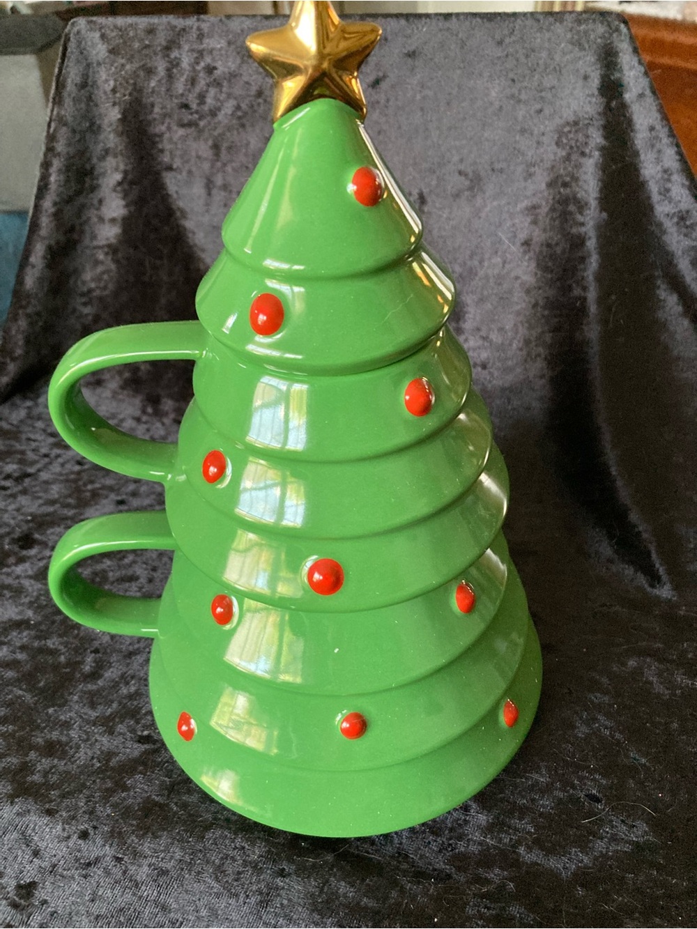 Hallmark Green Ceramic Christmas Tree Stackable Mug Set with Gold Star